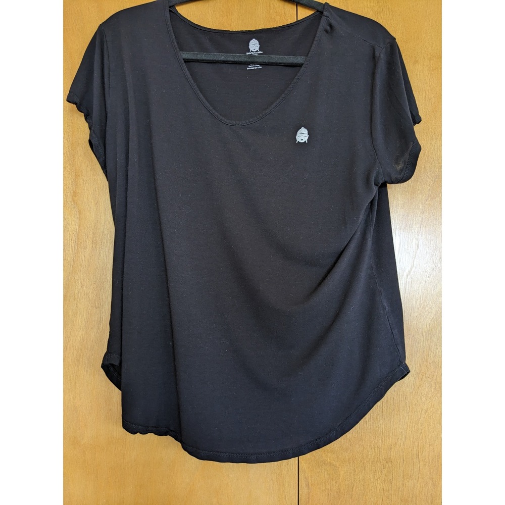 Slightly Buddha Women Black Rayon Scoop Neck Short Sleeve Tee Shirt Large